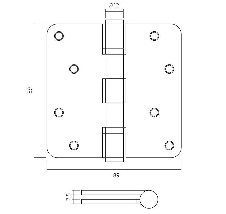 Charnière à roulement à billes Intersteel, noire - 89 x 89 mm - Angle arrondi - Acier inoxydable