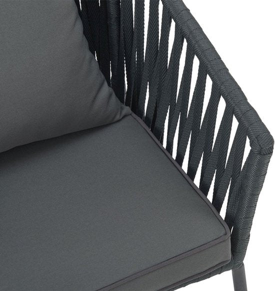 Chaises en corde - Lot de 2 - Coussins d'assise et de dossier inclus - Gris foncé