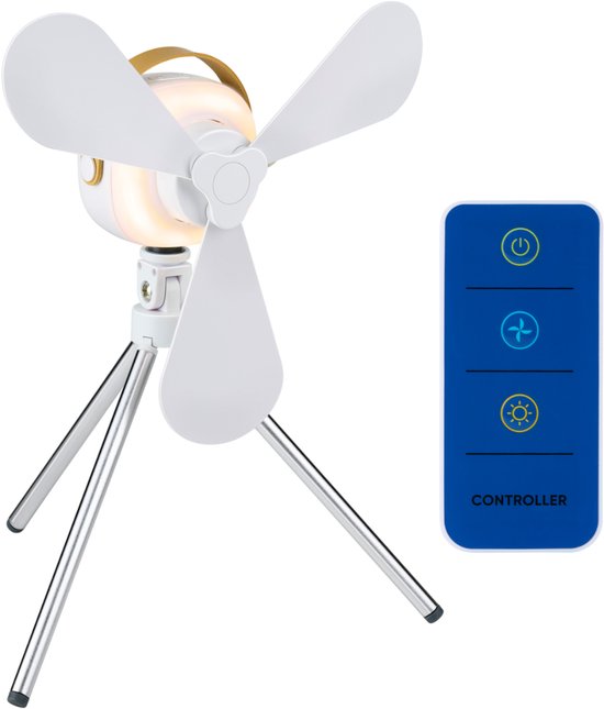 Ventilateur de table Lifetime Air - Ventilateur rechargeable via USB-C - Ventilateur sur pied avec veilleuse et télécommande - Ventilateur avec télécommande et 3 vitesses - Blanc