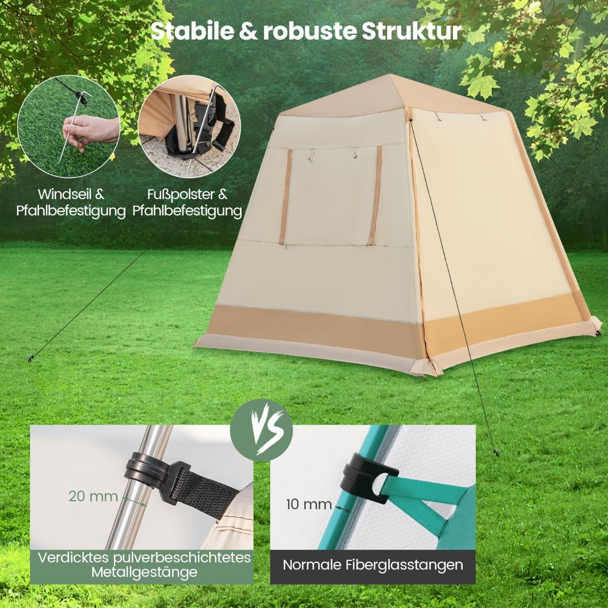 Tente de camping éphémère Coast - Montage automatique - Tente cabine à double paroi - Beige 330 x 270 x 200 cm