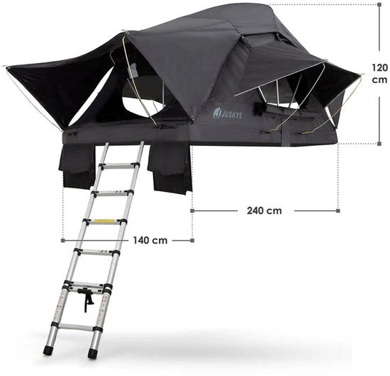 Tente de toit Lago - 2 personnes - Matelas inclus - Noir - 140x240 cm