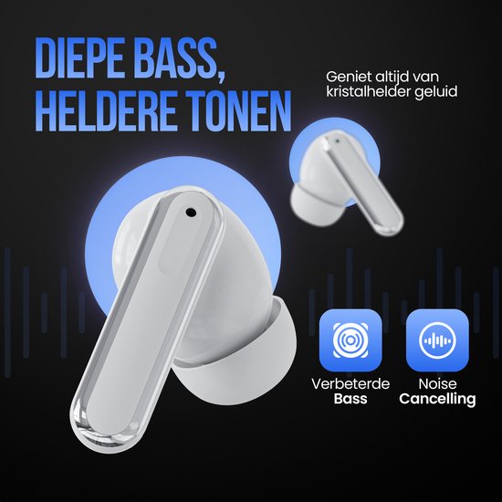 Strex Wireless Earphones - Active Noise Cancelling - LED Display - Wireless Bluetooth Earphones - Ecouteurs sans fil - Bluetooth 5.3 - White