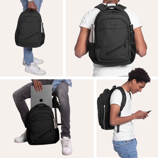TRVLMORE Sac à dos avec durée de vie - Sac à dos avec compartiment pour ordinateur portable de 15,6 pouces - Cartable - Résistant aux éclaboussures - Hommes et femmes - Garçons et filles - 28L - Noir