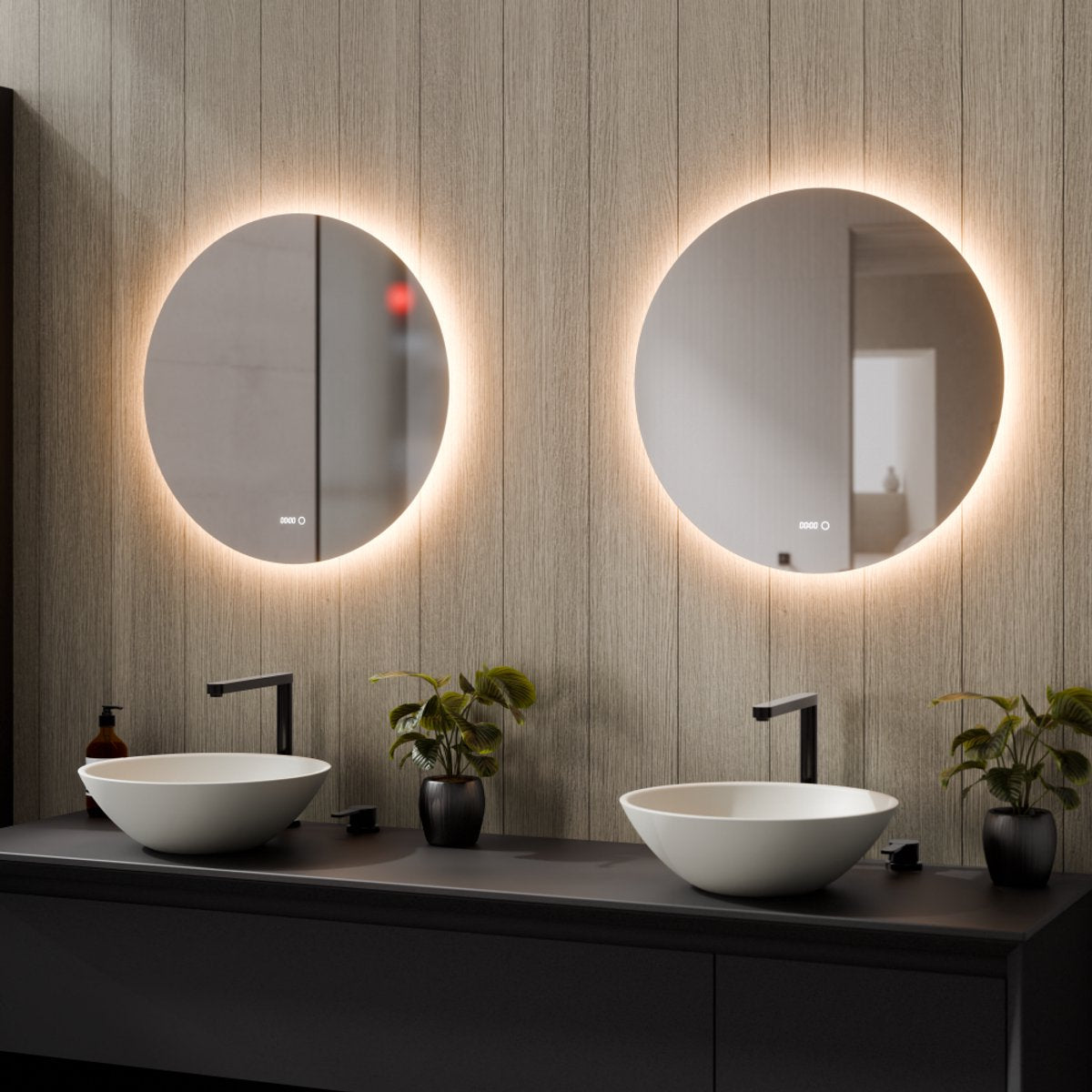 Beloura Miroir de salle de bain avec éclairage - Miroir de salle de bain rond - Chauffage - Horloge - LED - 60 cm