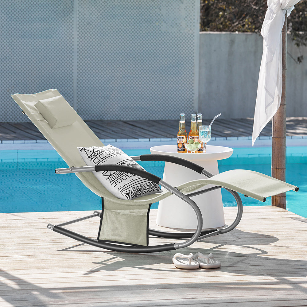 SoBuy OGS28-MI Chaise longue ergonomique | Chaise balançoire | Chaise à bascule | Beige | 143 x 57 x 85 cm