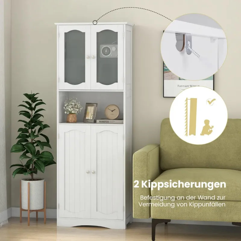 Armoire Coast - Réglable - MDF & Verre - 60 x 30 x 164 cm - Blanc