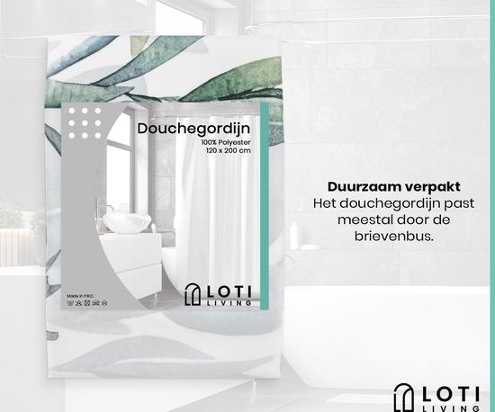 Loti Living Rideau de douche anti-moisissure - Plante suspendue - Anneaux inclus - Imperméable - Polyester - Rideau de douche 120x200 cm