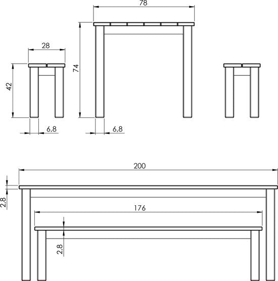 Table de pique-nique AXI Louise avec bancs en bois, 200 cm - Marron