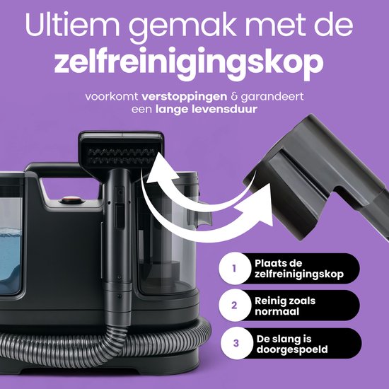 Nettoyeur de tapis Hendriqs® 3-1 à 65 °C avec fonction anti-obstruction | Puissance d'aspiration la plus élevée de sa catégorie - Nettoyeur portable pour éliminer les taches sur les canapés, les textiles et les matelas - Nettoyeur de canapés avec aspirati
