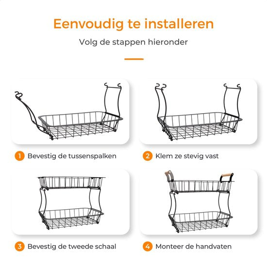 Posity Fruit Bowl 2 Layer - Fruit Basket - Fruit Etagere - Vegetable Basket - Wire Basket - With Banana Holder - Wood & Metal - Black