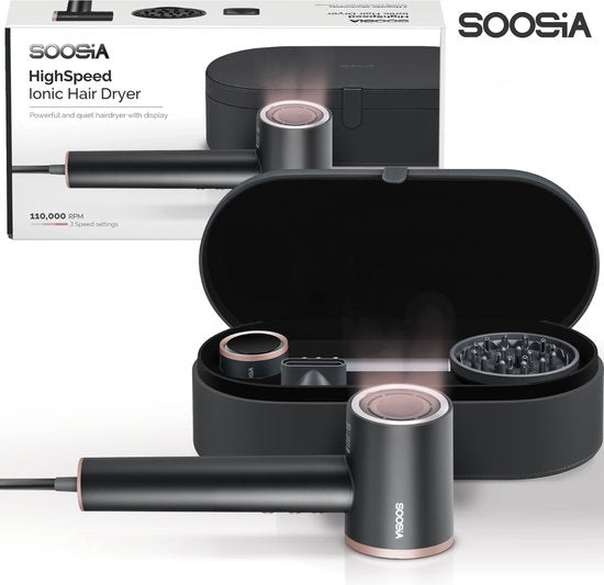 Soosia HighSpeed Ionic Hairdryer with Display - HeatProtect Autocare - Sèche-cheveux avec diffuseur - Coolshot - 110 000 RPM