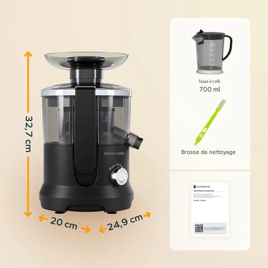 KitchenBrothers Extracteur de jus - Pour légumes et fruits - Extracteur de jus - Avec récipient à pulpe - 500ml - 600W - Noir