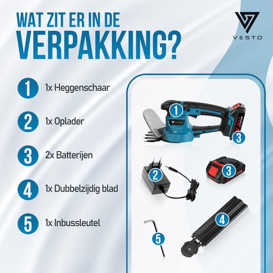 Vesto® Accu taille-haie - Lame de buis et d'herbe incluse - Taille-haie électrique - Sécateurs sans fil - Taille-haie