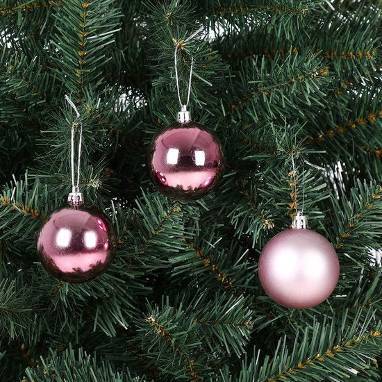 Set de 54 boules de Noël Casaria - plastique mat brillant Ø 3 4 6 cm Rose