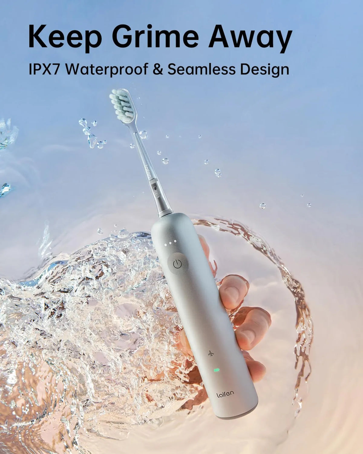 Brosse à dents électrique Laifen Wave - Oscillante et sonique tout en un - 3 embouts - Étanche IPX7 - Aluminium blanc