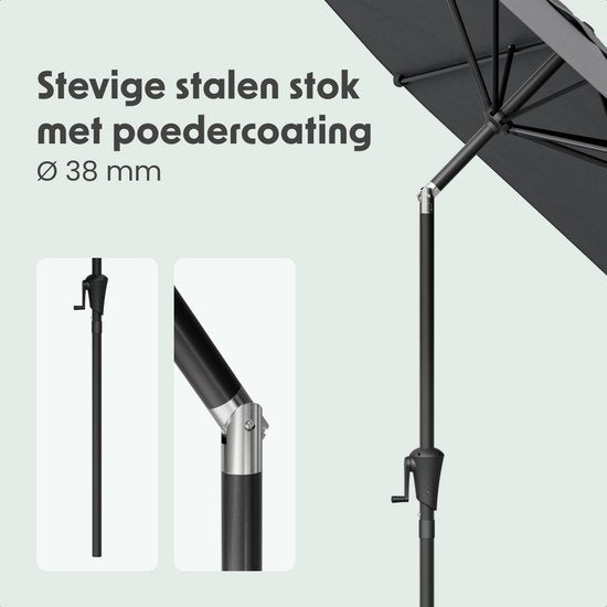 LifeGoods Parasol - Jardin - Ø300 cm - 30° inclinable - Imperméable - UPF50+ - Gris foncé