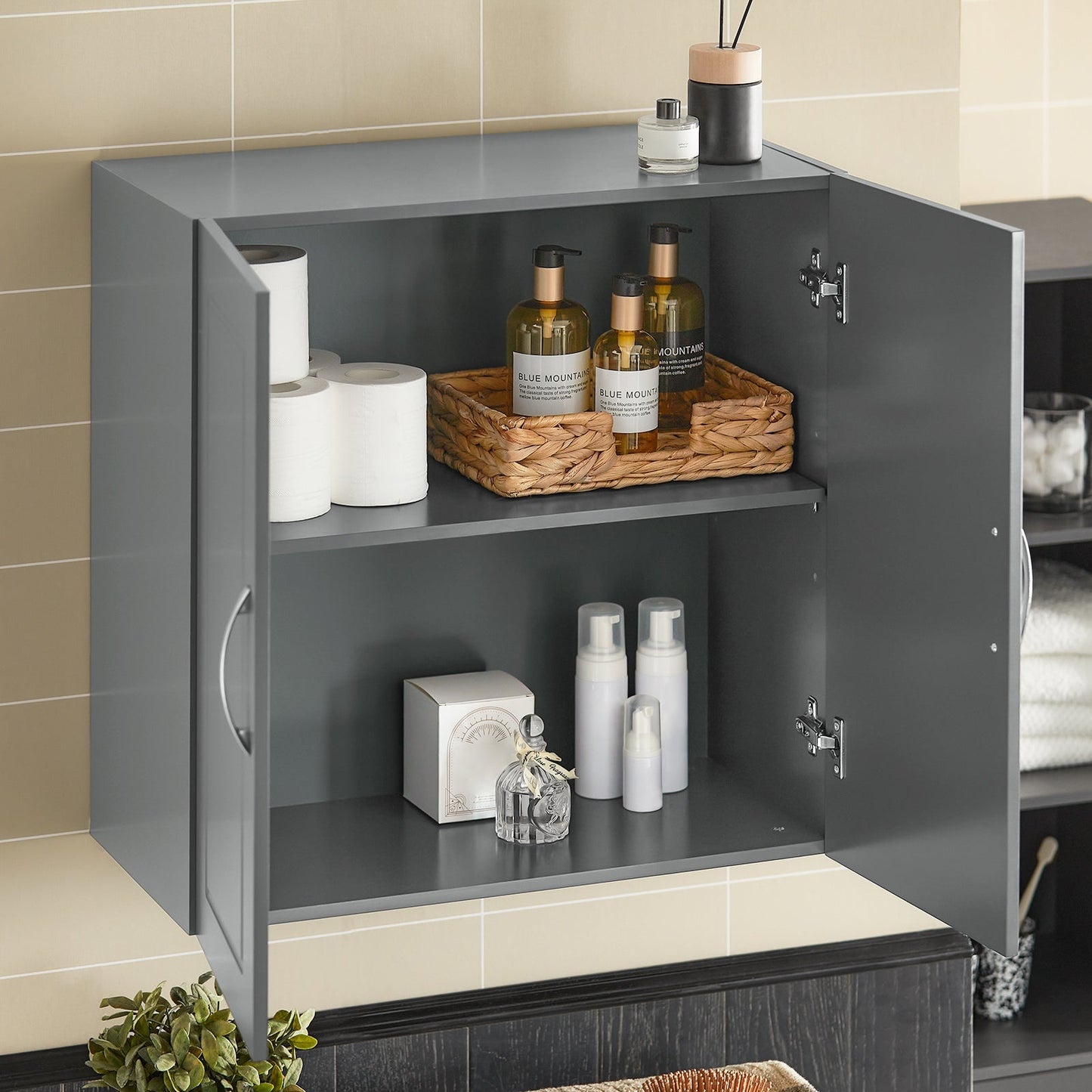 SoBuy Armoire murale 2 portes - 60x30x60 cm - Gris - Etagère réglable