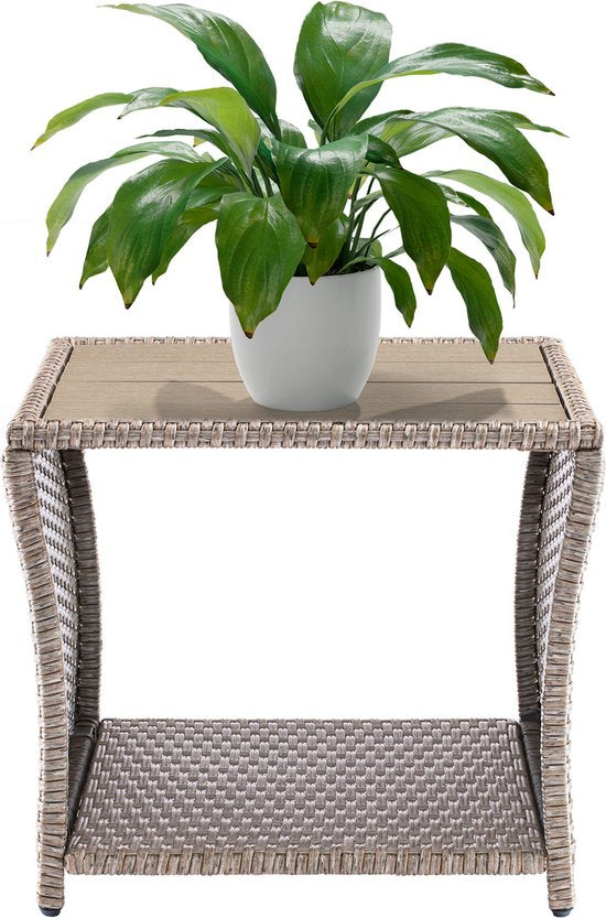 Table d'appoint Casaria Polyrattan - Plateau en WPC 45x45x40cm - Beige