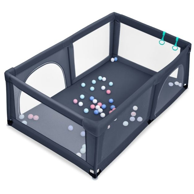 Parc pour bébé avec 50 balles de jeu et 2 portes Parc pour bébé Boîte de sol 120 x 190cm Gris foncé