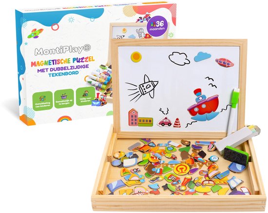 MontiPlay® Jouets magnétiques Véhicules - Jouets sensoriels - Jouets magnétiques - Jouets Montessori - Jouets à aimants - Tableau d'activités - Tableau de dessin - Livre magnétique - Jouets de voyage - Jouets pour les déplacements