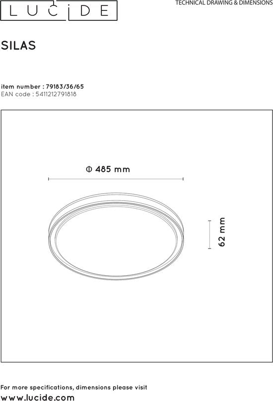 Lucide SILAS - Plafonnier - Ø 48,5 cm - LED à intensité variable - 1x36 W 2700 K - 3 niveaux de réglage - Fumé