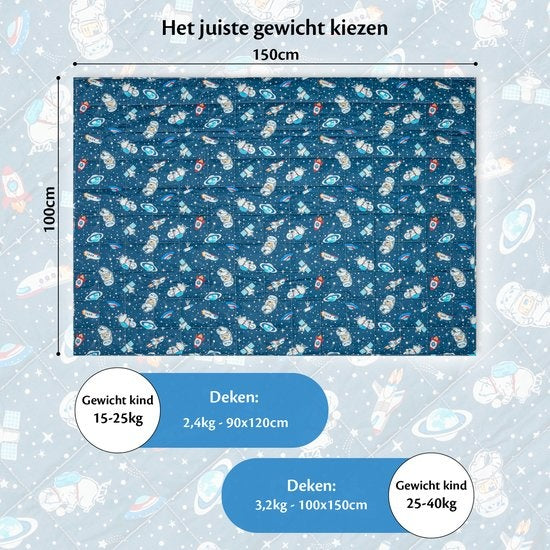 Ella® Couverture lestée pour enfant 3,2kg - 100 x 150cm - Couverture lestée - OEKO-TEX Coton - Espace & Astronautes