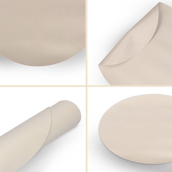 Sets de table Castagnola aspect cuir - Sets de table antidérapants en cuir artificiel - Dessous de verre hydrofuge - Dessous de verre - 6 pièces - Diamètre 38 cm - Blanc cassé