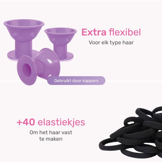 Set de bigoudis en silicone - 40 pièces - incl. filet à cheveux - peigne et 30 élastiques - boucles sans chaleur - bigoudis - rouleaux à cheveux - boucles sans chaleur