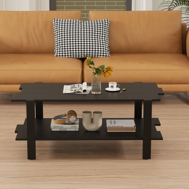 Table basse Coast 2 couches avec étagère de rangement - 115 x 59 x 46 cm - Noir