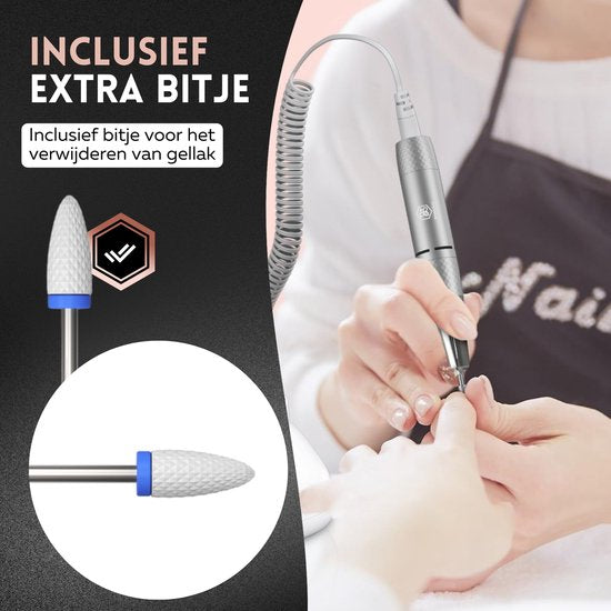 Beeperfect® Lime à ongles électrique édition de bureau - Moulin à ongles - Ensemble manucure et pédicure - 40 000 tr/min - sans fil et rechargeable - 11 embouts, 3 accessoires et 56 rouleaux de ponçage - or rose