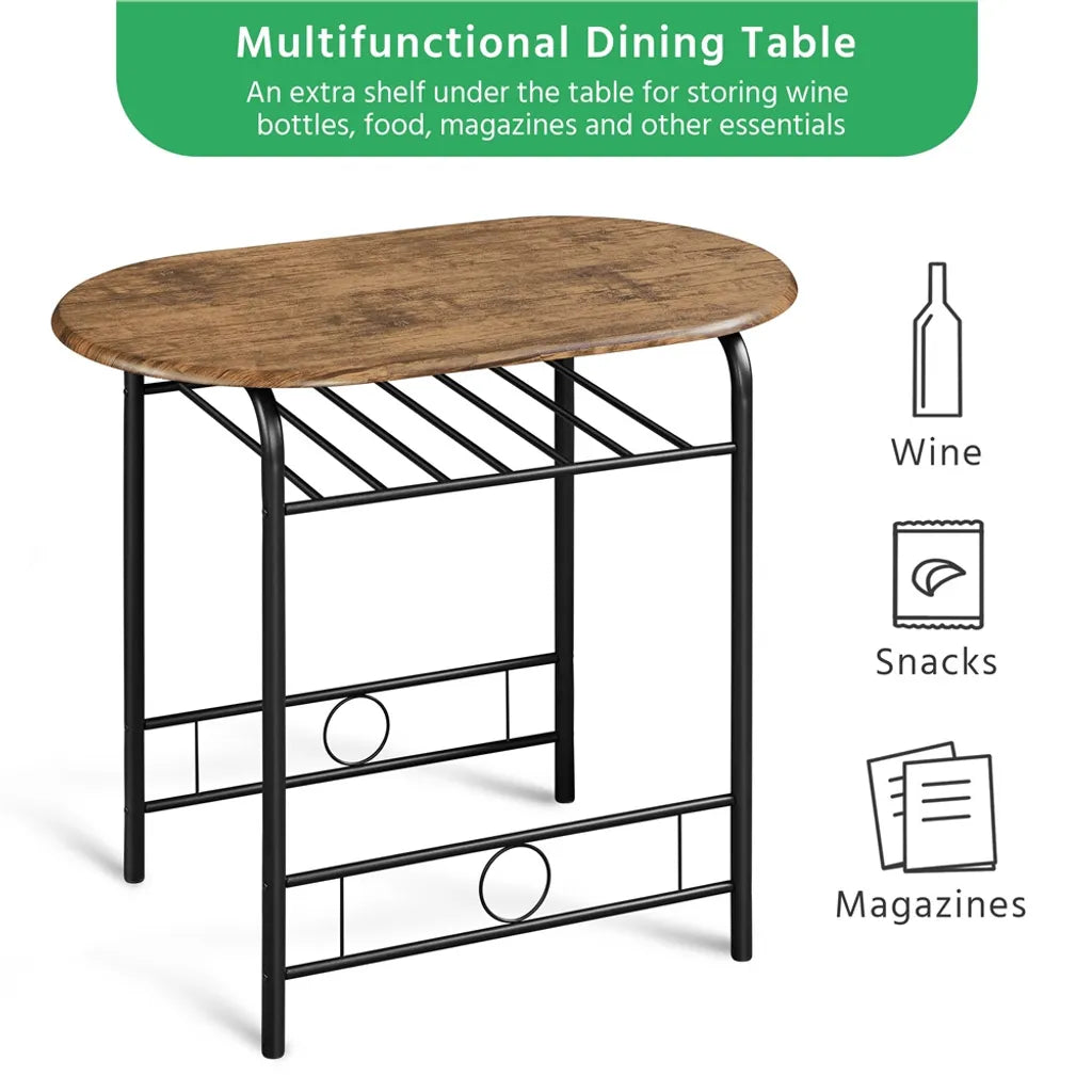 Ensemble de salle à manger Yaheetech 3 pièces - Marron - Table de salle à manger avec étagère de rangement et 2 chaises pour 2 personnes