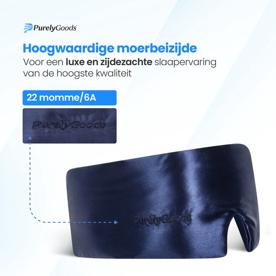 PurelyGoods® Masque de sommeil en soie - Masque de sommeil pour les yeux - 100 % soie de mûrier - occultant - femmes et hommes - bleu marine