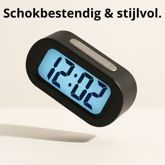 Réveil numérique JAP AP17 - Réveil robuste - Avec fonction snooze et éclairage - Coque de protection en caoutchouc - Noir