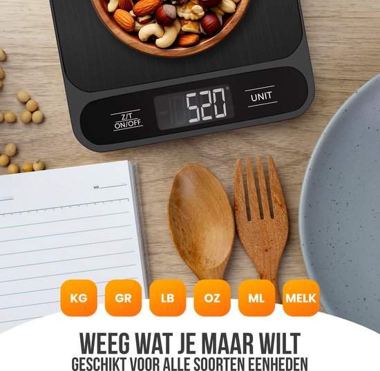 Strex Kitchen Scales Digital - Balance de cuisine - 1 g à 10 kg - Fonction tare - Piles incluses - Noir