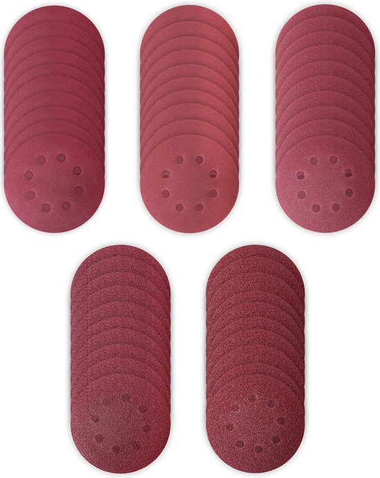 VONROC Jeu de papier de verre 125mm - 50 pièces - Pour ponceuses orbitales aléatoires - Fixation Velcro