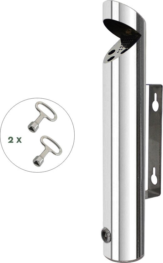 BRASQ Cendrier mural en acier inoxydable Cendrier d'extérieur d'une capacité de 1,7 litre - Ø7,5x(H)45 cm