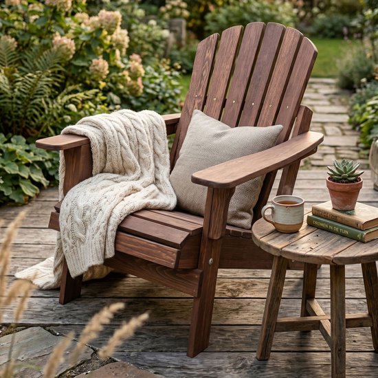 Chaise AXI Rosalie Adirondack Coffee – Chaise longue en bois avec accoudoirs – Pliable – Dossier haut – Chaise de jardin – 75,5 x 86,5 x 85 cm – 100 % bois de pruche certifié FSC