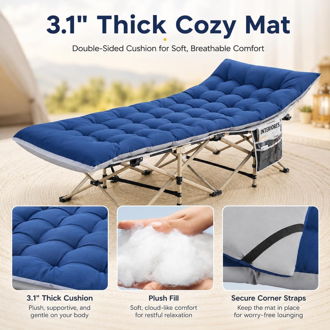 Lit de camping pliable Yaheetech avec matelas - 190 x 68 cm - Noir - Lit de camp avec sac de transport et poches de rangement