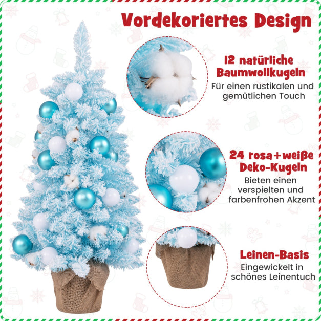 Sapin de Noël Coast - PVC - 136 embouts de branches - 24 boules et 12 boules de coton incluses - 44x90 cm - Bleu