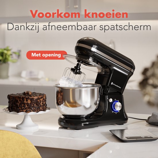 Robot de cuisine - KitchenBrothers - 5L - Mixeur de cuisine - 1200W - Noir
