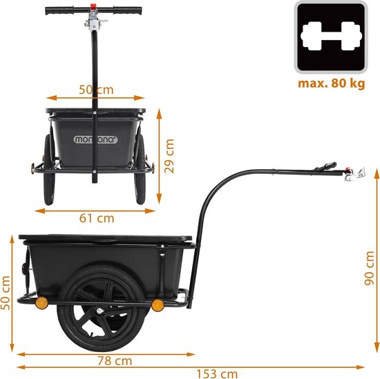 Remorque de vélo - Monzana - 90L - 78x61x50cm - Noir