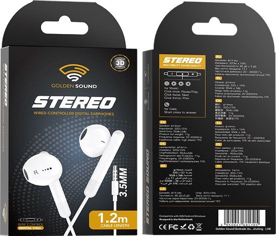 Golden Sound Wired Earbuds - Ecouteurs avec fil et microphone - connecteur jack 3,5 mm