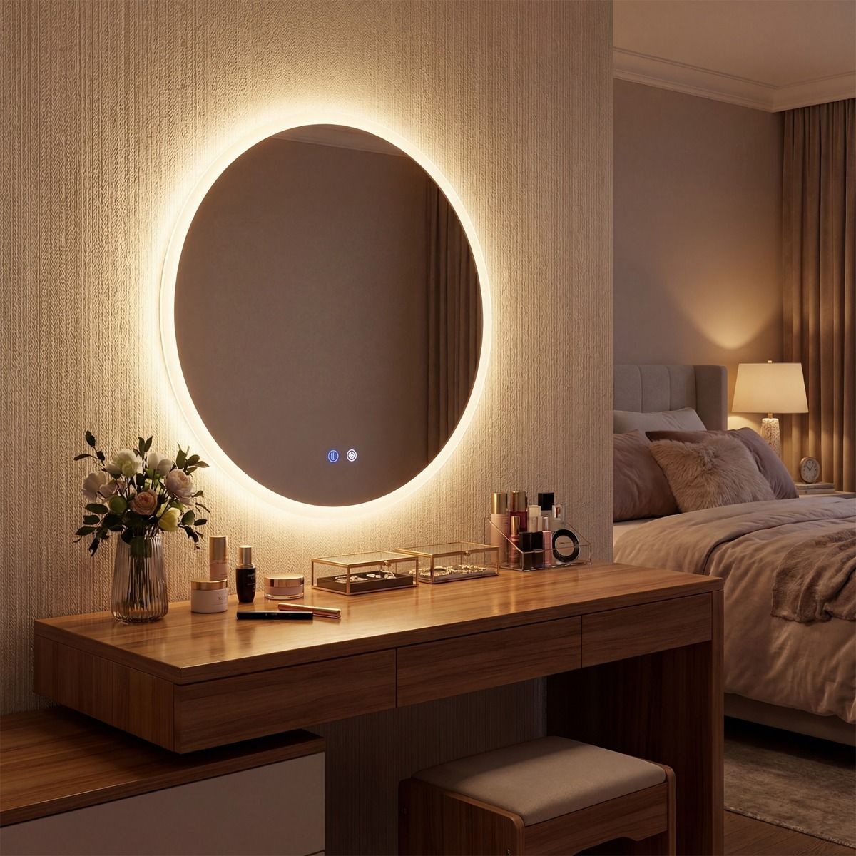 Miroir de salle de bains rond Coast à LED - miroir de maquillage rétroéclairé - 3 couleurs de lumière - 60 cm - argent
