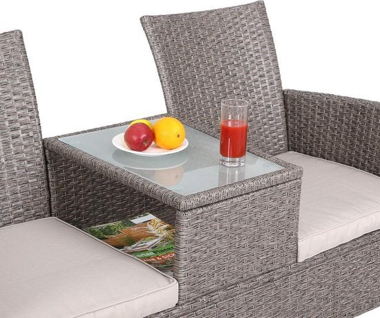Banc de jardin Casaria Polyrattan - Coussin inclus - 143x55x88 cm Beige