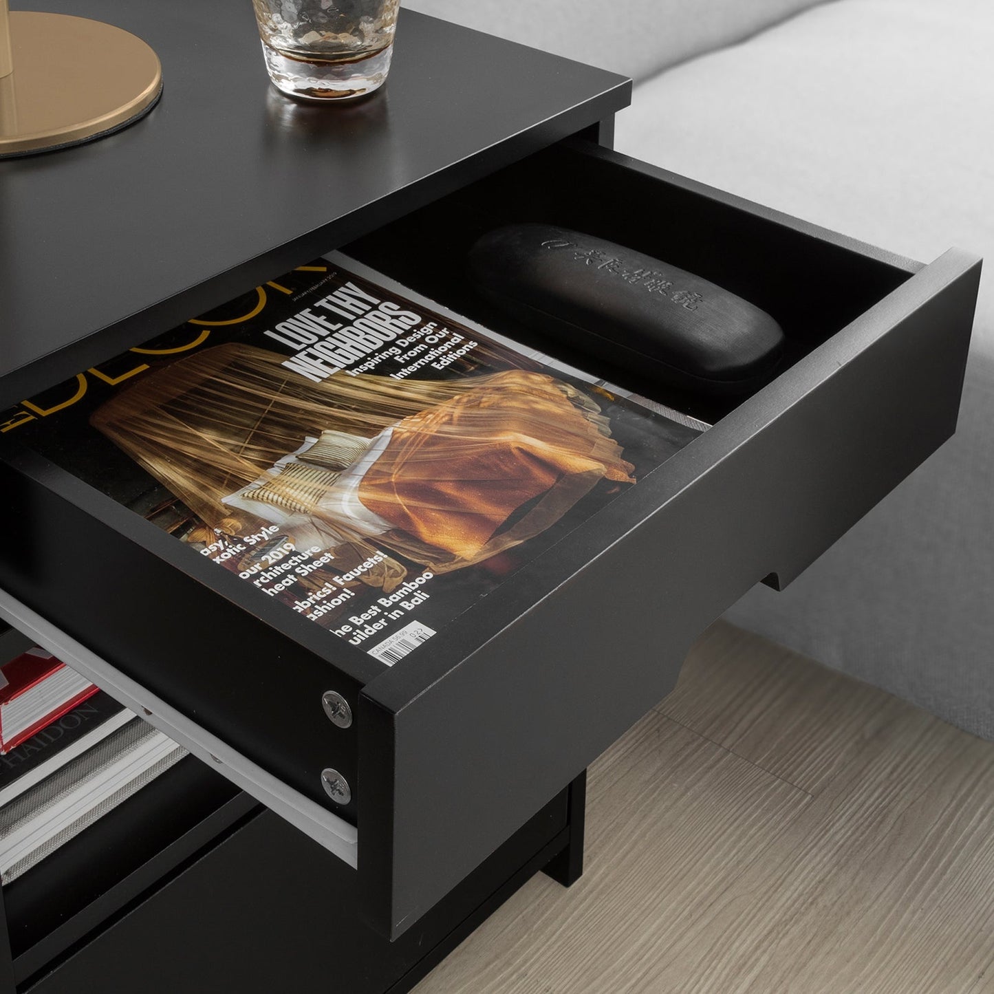 SoBuy Buffet avec 2 tiroirs et 2 étagères - Noir - 45x55x38 cm