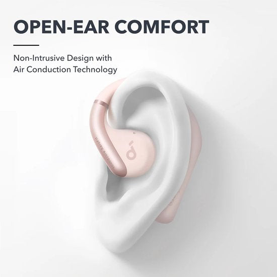 Casque Anker AeroFit sans fil à crochet d'oreille : appels / musique / sport / usage quotidien, Bluetooth, rose clair