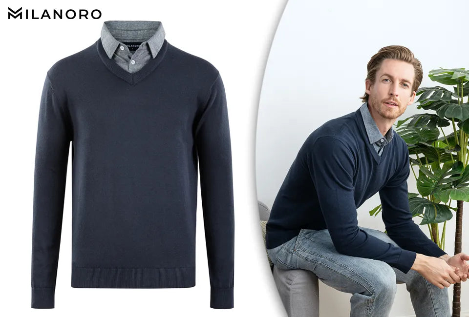 Pull-over à col chemise Milanoro pour homme - Noir - Taille S
