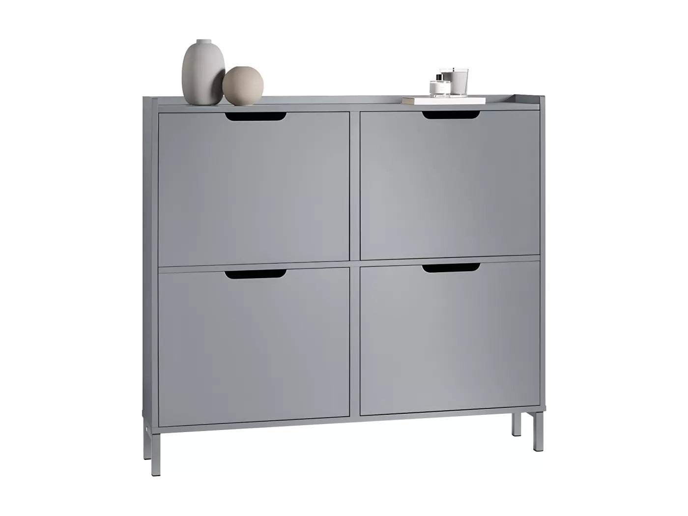SoBuy Armoire à chaussures Armoire à chaussures Armoire à chaussures 4 volets Armoire à chaussures - Gris, 100x19x90cm, FSR100-HG