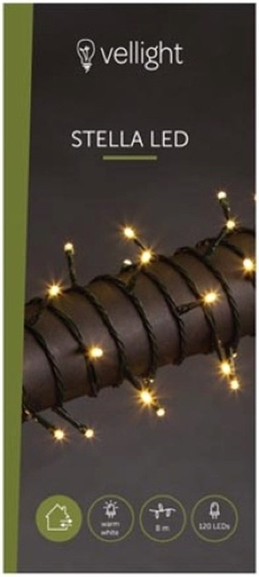 Stella LED, guirlande lumineuse, 8 m, 120 LED, blanc chaud, câble vert, pour l'intérieur et l'extérieur, 24 V