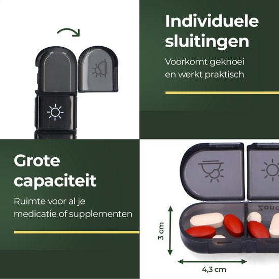 Boîte à pilules Gandria 7 jours - Boîte à pilules amovible - Boîte à médicaments avec 21 compartiments - Boîte à médicaments avec fermeture solide - 3 compartiments par jour - Noir